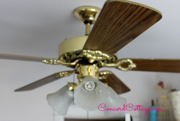 ceiling fan makeover with black white chevron, repurposing upcycling, reupholster, Here s the before picture