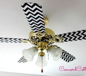 ceiling fan makeover with black white chevron, repurposing upcycling, reupholster