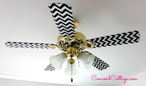 ceiling fan makeover with black white chevron, repurposing upcycling, reupholster