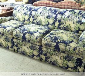 painted upholstered sofa, outdoor furniture, painted furniture, The sofa in its original fabric I purchased it from a consignment store for 100 several months ago when I needed a sofa in a hurry for our new house The busy floral clashed badly with my living room