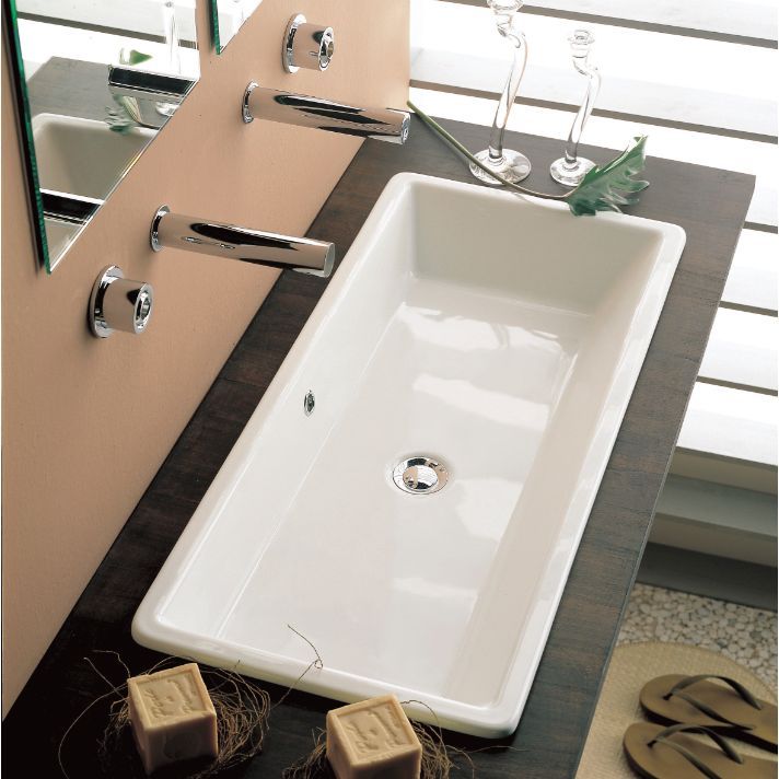 modern ceramic bathroom sinks, products, 34 5 x 15 5 self rimming or vessel ceramic bathroom sink includes overflow SKU 8033 Price 490