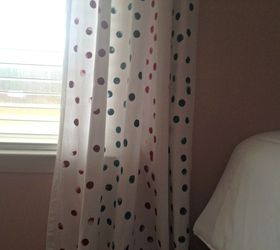 cute diy polka dotted curtains, home decor, reupholster, window treatments, windows, The polka dots adds some interest to the solid colored walls