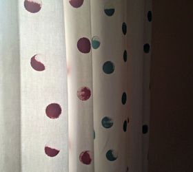 cute diy polka dotted curtains, home decor, reupholster, window treatments, windows, I love the varying weights of the polka dots It adds texture and a personal touch to the curtains