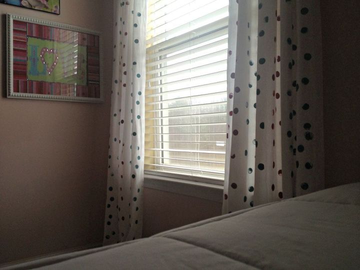 cute diy polka dotted curtains, home decor, reupholster, window treatments, windows, DIY polka dotted curtains for only 4 00 I love how they turned out