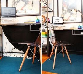 genius simple ways to hide common eyesores, cleaning tips, diy, home decor, A black drop cloth can be utilized to hide cords and make a simple cheap desk look more premium
