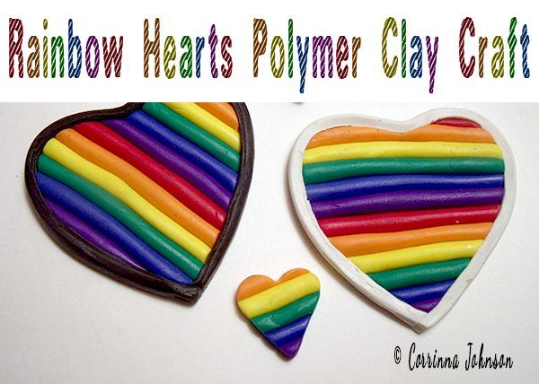 diy polymer clay rainbow hearts, crafts