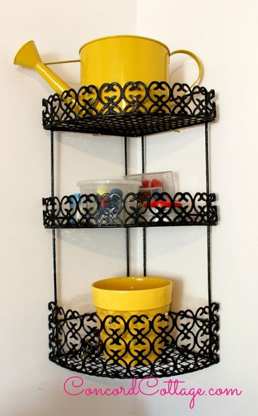 office makeover in progress, craft rooms, home decor, home office, shabby chic, I loved this cute lattice wire corner shelf rack and it fits perfect there for office supplies