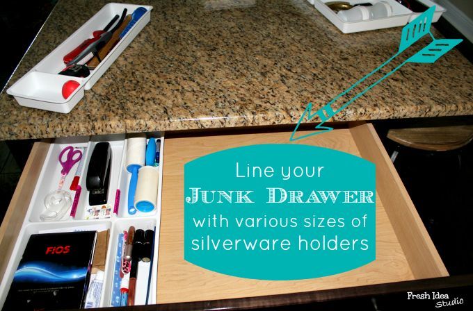 tackle your kitchen s junk drawer, kitchen design, organizing, Upcycle silverware holders to custom fit your junk drawer