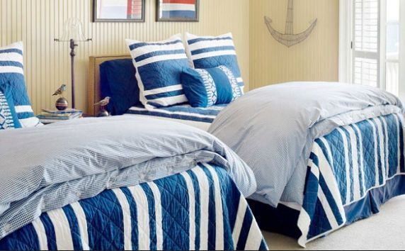 trending in home decor designer aerin lauder, bedroom ideas, home decor, You could do blue white bedding House Beautiful