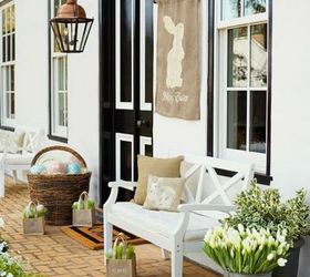 easter decorating round up, easter decorations, fireplaces mantels, patriotic decor ideas, seasonal holiday d cor, wreaths, And I love LOVE LoVe this Easter Porch from Pottery Barn They sell the flag on their website and you know it would be so easy to knock off too
