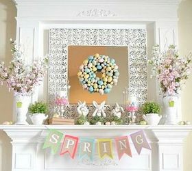 easter decorating round up, easter decorations, fireplaces mantels, patriotic decor ideas, seasonal holiday d cor, wreaths, Look at this pretty Spring Mantel from Adventures in Decorating When I clicked through her link it actually took me to her new mantel which is a little new variation of this