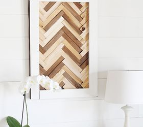 herringbone pattern wall art using wood shims, crafts, home decor, woodworking projects