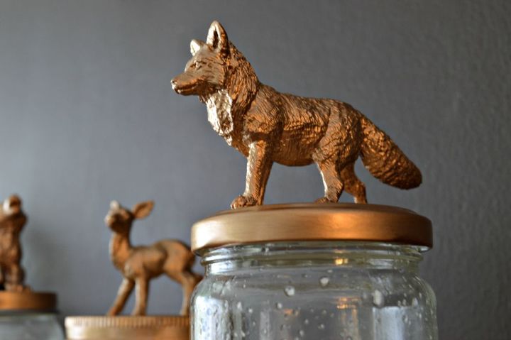 diy gold animal storage jars, crafts, painting, repurposing upcycling