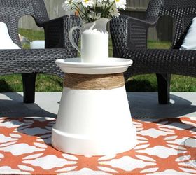 repurposed terracotta pot into accent table, home decor, outdoor furniture, outdoor living, painted furniture, repurposing upcycling