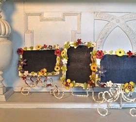 metal flower chalkboards, chalkboard paint, crafts