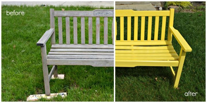 a sunny yellow bench for the front yard, outdoor furniture, outdoor living, painted furniture