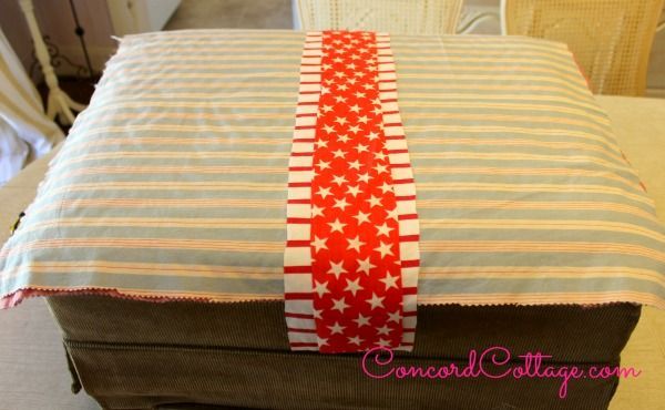 2 ottoman makeover how to make a slipcover, crafts, home decor, painted furniture, patriotic decor ideas, seasonal holiday decor, reupholster