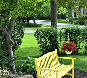 a sunny yellow bench for the front yard, outdoor furniture, outdoor living, painted furniture