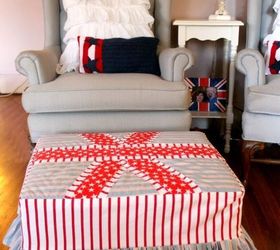 2 ottoman makeover how to make a slipcover, crafts, home decor, painted furniture, patriotic decor ideas, seasonal holiday decor, reupholster