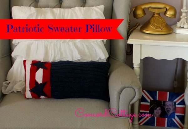 patriotic sweater pillows, crafts, patriotic decor ideas, repurposing upcycling, seasonal holiday decor