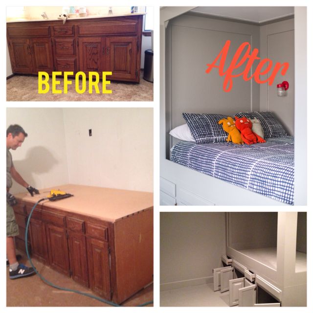 diy turn an old bathroom vanity into a built in bed, painted furniture, repurposing upcycling, woodworking projects