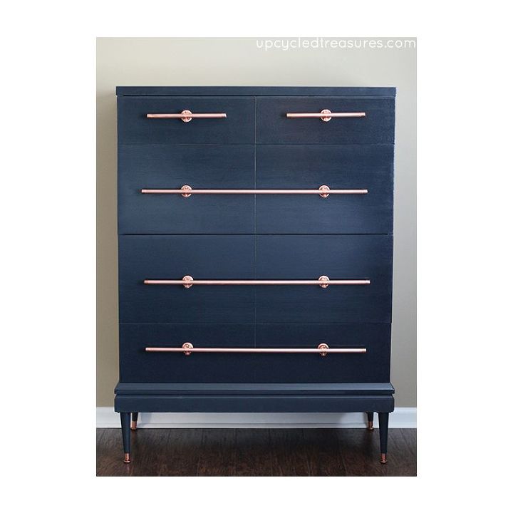 dresser with diy copper pipe drawer pulls, painted furniture, repurposing upcycling