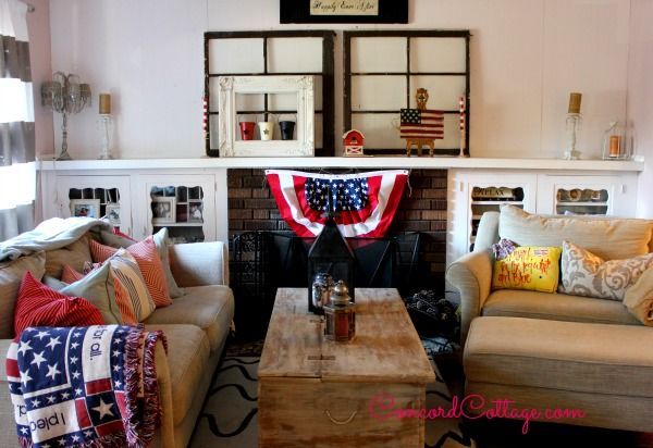 4th of july mantel living room, fireplaces mantels, living room ideas, patriotic decor ideas, seasonal holiday decor