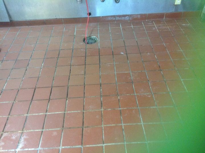 commercial kitchen floor using grout shield color seal, cleaning tips, flooring, tile flooring, Before
