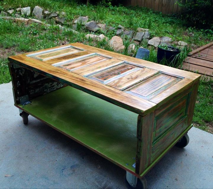 old pocket door turned into amazing coffee table, doors, painted furniture, repurposing upcycling, The finished project