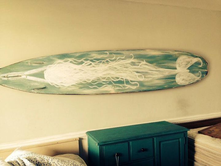 mermaid surfboard head board, crafts, home decor, wall decor