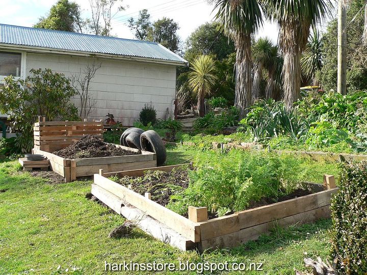 raised vegetable gardens and compost bin, composting, diy, gardening, go green, woodworking projects