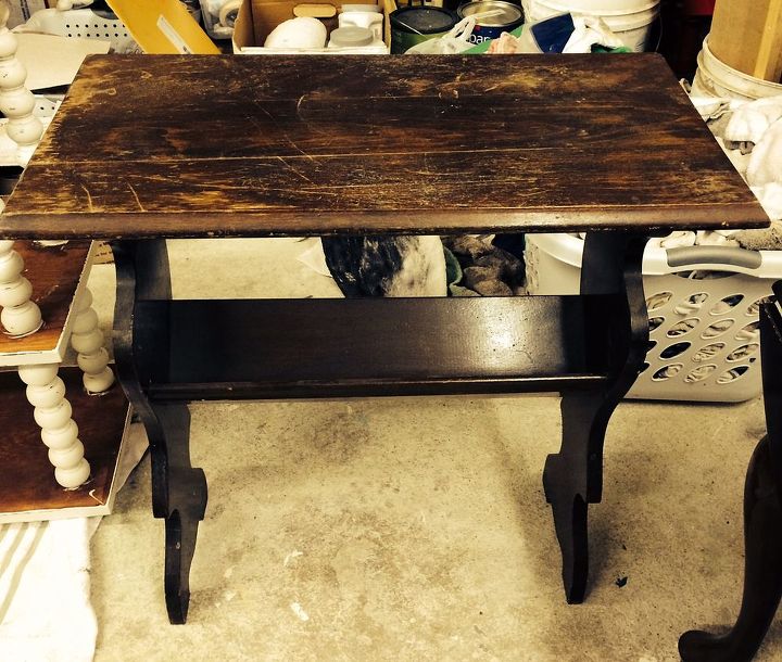 before and after of little antique side table, painted furniture