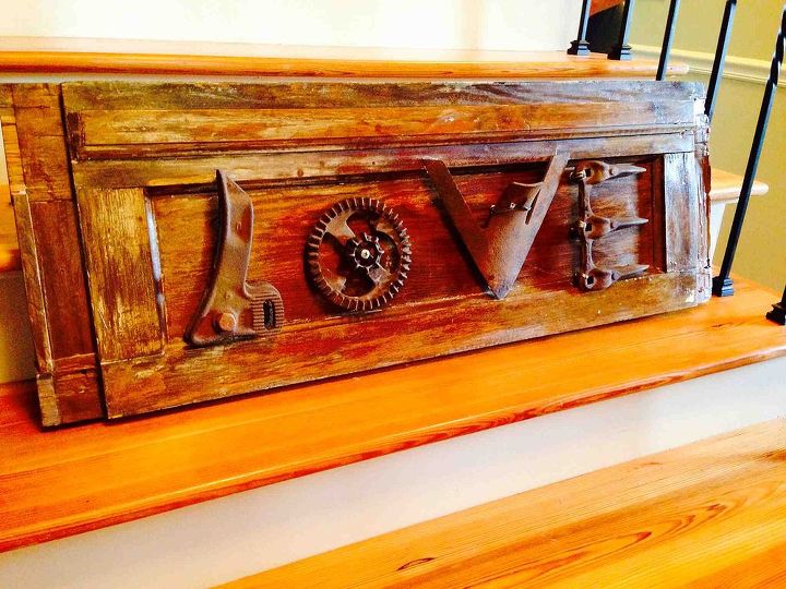 rustic love sign from old farm implement parts, crafts, repurposing upcycling