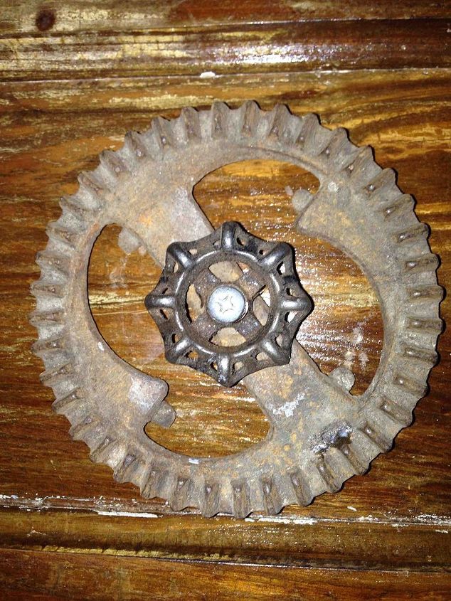 rustic love sign from old farm implement parts, crafts, repurposing upcycling, A spigot added some interest to this gear piece