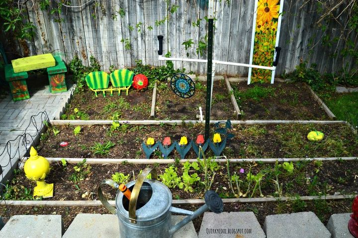 a quirky garden made with repurposed items, flowers, gardening, repurposing upcycling