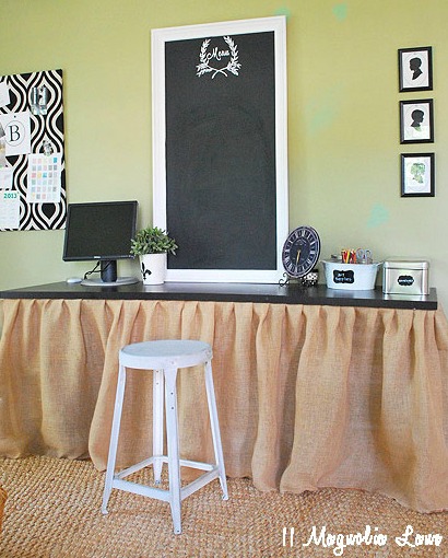 easy diy burlap skirted work computer desk, craft rooms, crafts, home decor, home office, painted furniture
