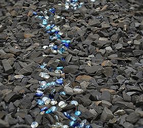 how i created a garden feature with black shale and blue glass gems, gardening, landscape