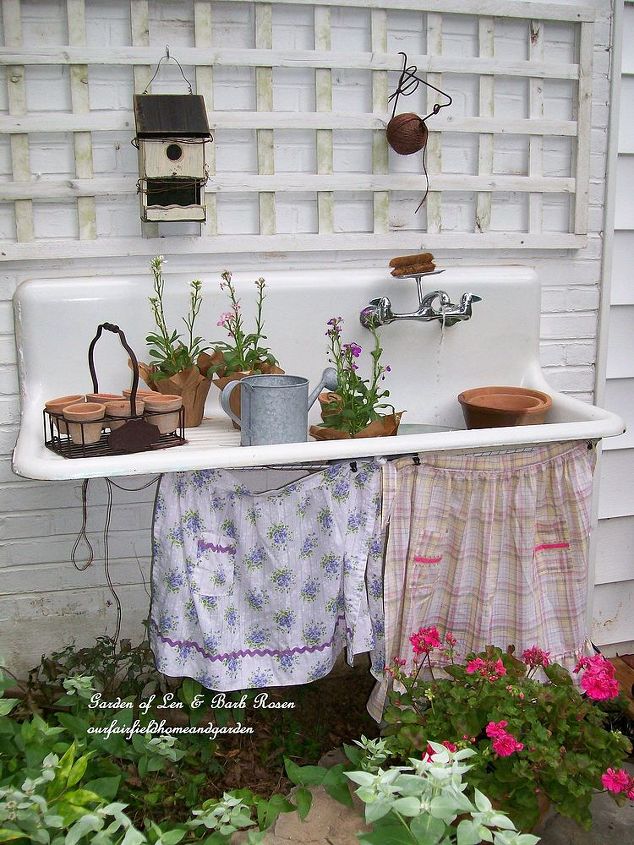 potting sink garden feature, gardening, outdoor living, repurposing upcycling, Potting Sink Water Feature