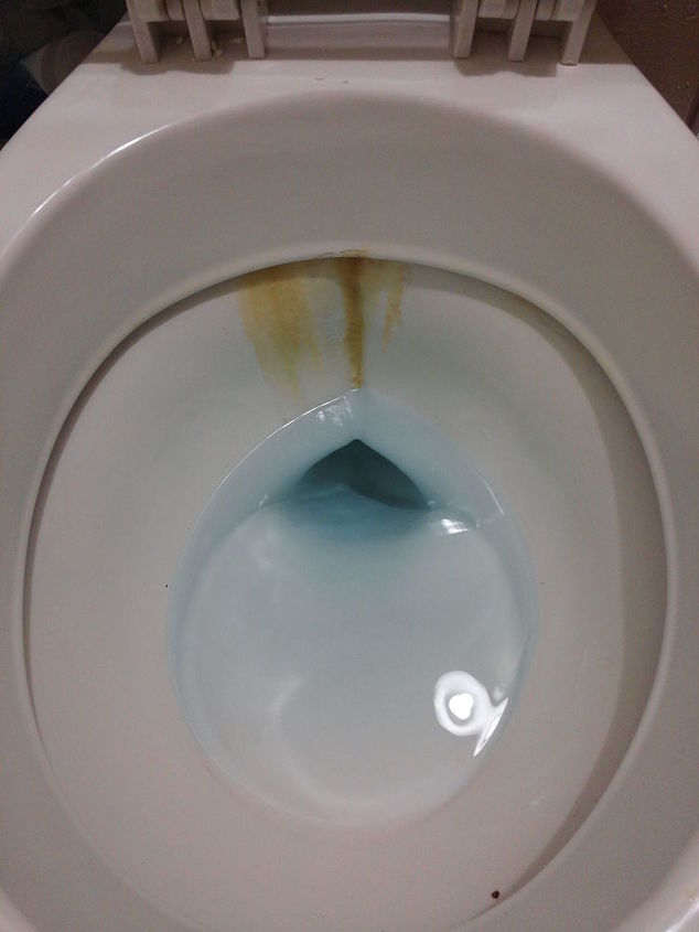 what to do about a stinky apartment toilet, the blue is toilet cleaner hung in the tank
