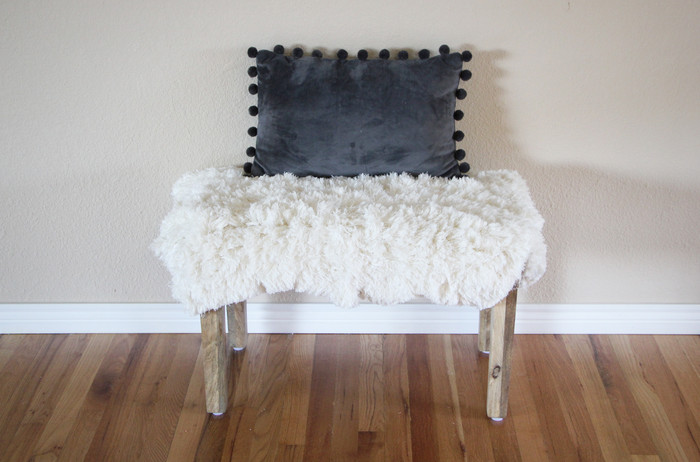 diy sheepskin stool, how to, painted furniture, repurposing upcycling, reupholster