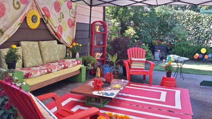 ugly patio make over, outdoor furniture, outdoor living, patio, A different view