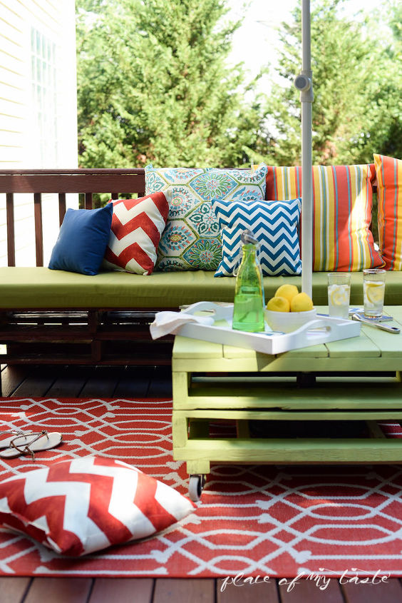 diy pallet furniture patio makeover, diy, outdoor furniture, outdoor living, painted furniture, pallet, patio