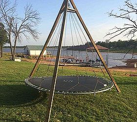 trampoline repurpose backyard lounge, diy, outdoor living, woodworking projects