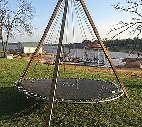 trampoline repurpose backyard lounge, diy, outdoor living, woodworking projects