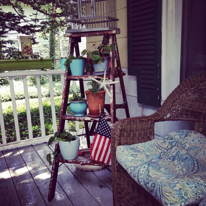 stepladder repurpose plant holder, outdoor living, porches, repurposing upcycling