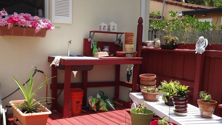 potting bench patio redo, gardening, outdoor living, painted furniture