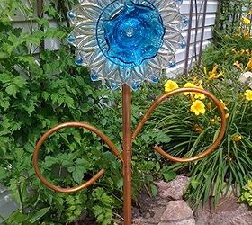 dish flower diy garden craft, crafts, gardening, repurposing upcycling, Ann Elias copper stemed flower