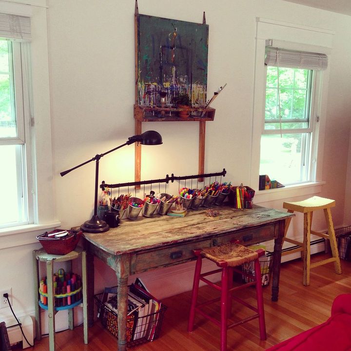 repurposed art studio in family room of wisconsin farmhouse, craft rooms, home decor
