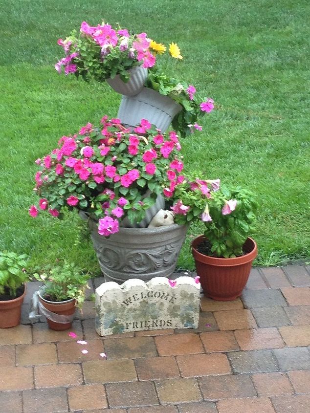 my tops turvy pots, flowers, gardening, repurposing upcycling