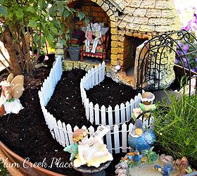 fairy garden outdoor decor, container gardening, flowers, gardening